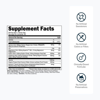 Transparent Labs Hydrate Naturally Sweetened Electrolytes Powder - Hydration Powder Electrolytes with Coconut Water, Calcium, Taurine, & Potassium