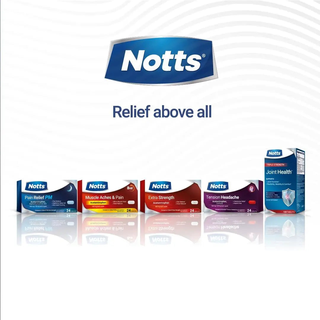 NOTTS PM Extra Strength Pain Relief & Sleep Aid, 500mg Acetaminophen & 25mg Diphenhydramine HCl, 50 Caplets for Nighttime Aches, Headaches & Body Pain, Non-Habit Forming (Pack of 2) NOTTSBuy Supplements Australia