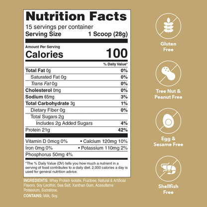 Unjury Whey Protein Powder | Vanilla | 21g 100% Whey Isolate Protein Powder | Low Carb and Lactose Free | Gluten Free | Certified Kosher | 15 Servings
