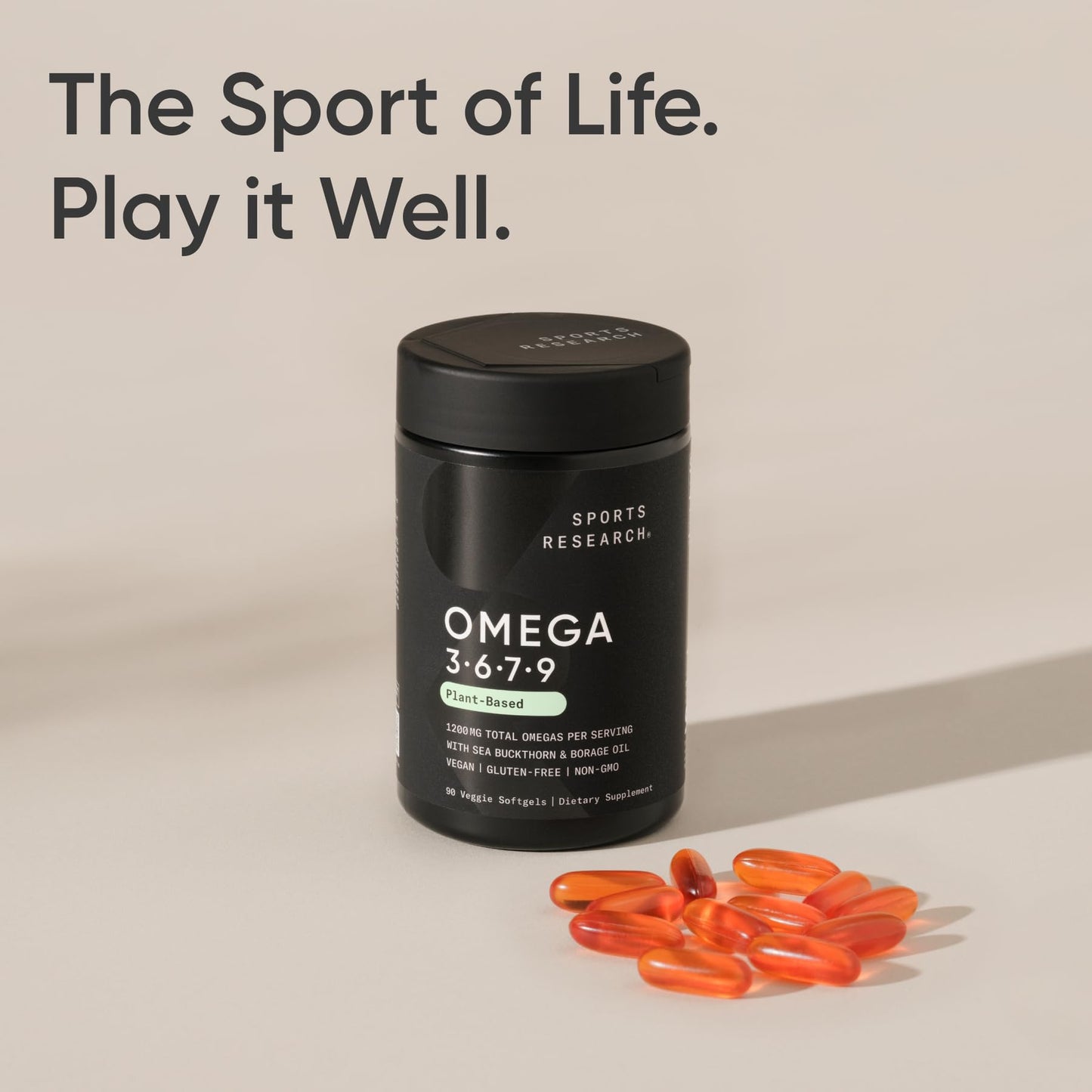Sports Research® Vegan Omega 3-6-7-9 - 1200 mg of Multi-Spectrum Omega Fatty Acids Certified Non-GMO Formula with Sea Buckthorn & Borage Oil - 90 Veggie Softgels Sports Research buy supplements Au