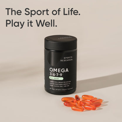 Sports Research® Vegan Omega 3-6-7-9 - 1200 mg of Multi-Spectrum Omega Fatty Acids Certified Non-GMO Formula with Sea Buckthorn & Borage Oil - 90 Veggie Softgels Sports Research buy supplements Au