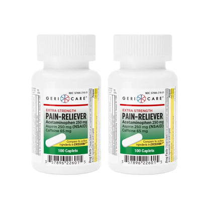 GeriCare Pain Reliever Extra Strength Caplets – 100 Count – Acetaminophen 250mg, Aspirin 250mg (NSAID), Caffeine 65mg – Powerful Triple-Action Formula for Headaches, Migraines & Minor Aches (2 Pack) GeriCareBuy Supplements Australia