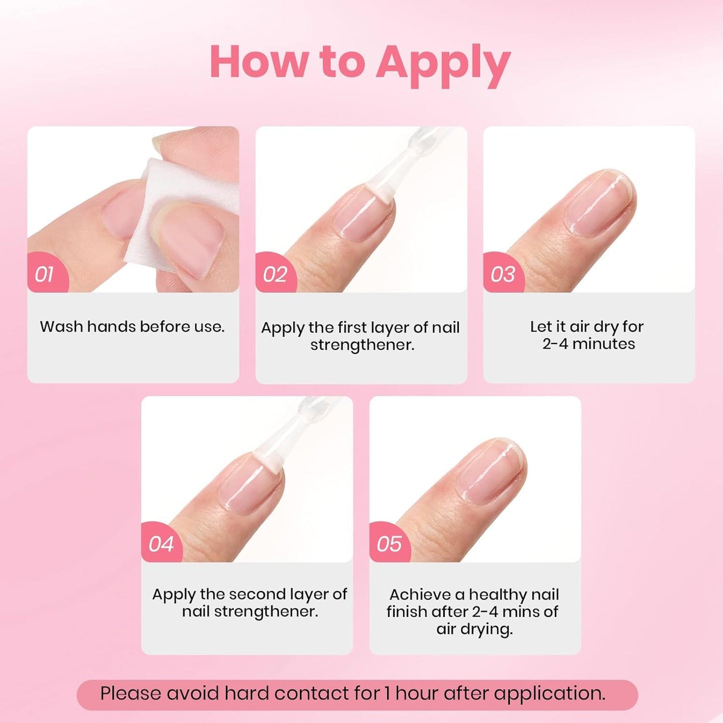 Beetles Nail Strengthener, Air Dry Pink Neutral Nail Polish Strengthener and Growth Nail Growth Treatment Nail Strengthener for Thin Nails and Growth