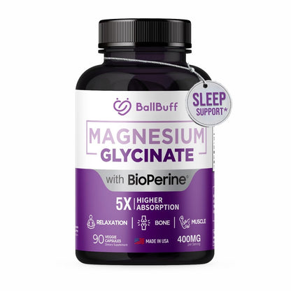 Pure Magnesium Glycinate 400mg - 5X Higher Absorption - Support Stress Relief, Sleep, Bone Health - 100% Chelated - Pure Magnesium Supplement