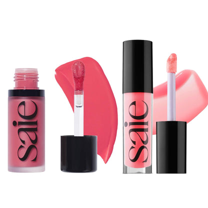 Saie Dewy Glow Duo - Dew Liquid Blush - (.40 oz, Flirty), Glossybounce Lip Gloss-Oil Hybrid (.17 oz, Burst) - Hydrating, Vegan Makeup for Radiant Cheeks & Lips SaieBuy Supplements Australia