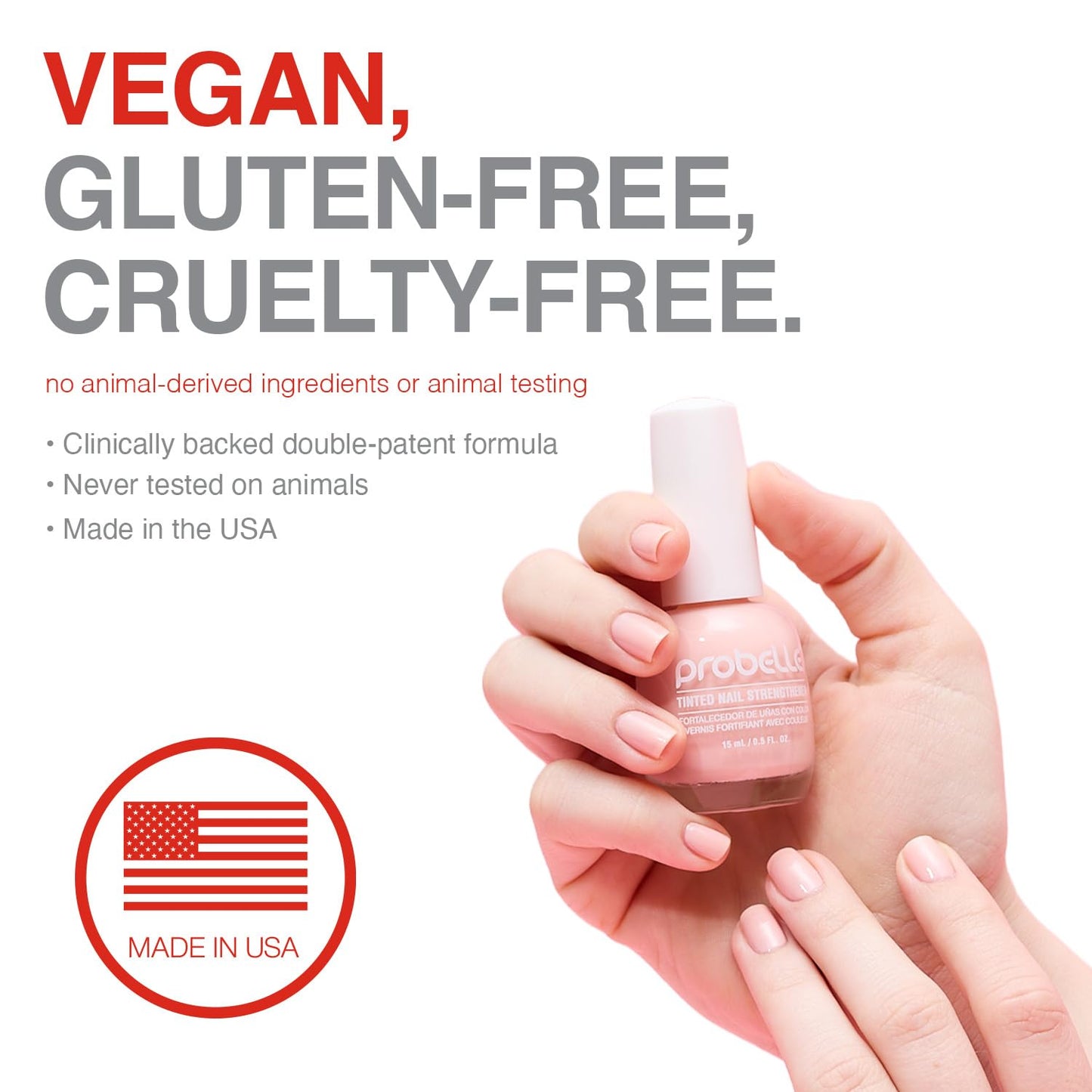 Probelle Tinted Nail Strengthener, Colored Nail Strengthening Treatment, Nail Growth and Repair, Stops Peeling, Splits, Chips, Cracks,