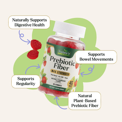 Prebiotic Fiber Gummies - 4g Dietary Fiber Per Serving - Extra Strength Daily Supplement for Adults - Tasty Strawberry Flavor - Plant Based Digestive