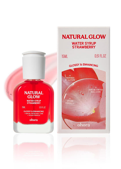 ohora Natural Glow Water Syrup Nail Strengthener (Strawberry) - Tinted Nail Hardener for Brittle, Damaged Nails, Quick-Dry Glossy Finish