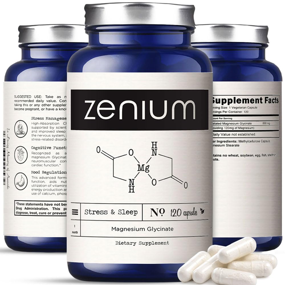 Three bottles of Zenium dietary supplements with a focus on one bottle.