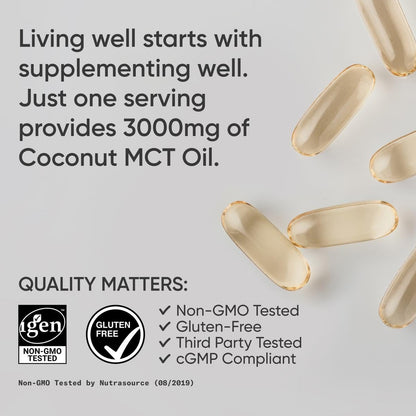 Sports Research MCT Oil Capsules derived from Coconut Oil | Keto Fuel for The Brain & Body | High Potency 3000 mg | Derived from Non-GMO Coconuts (120 Softgels) Sports Research buy supplements Au