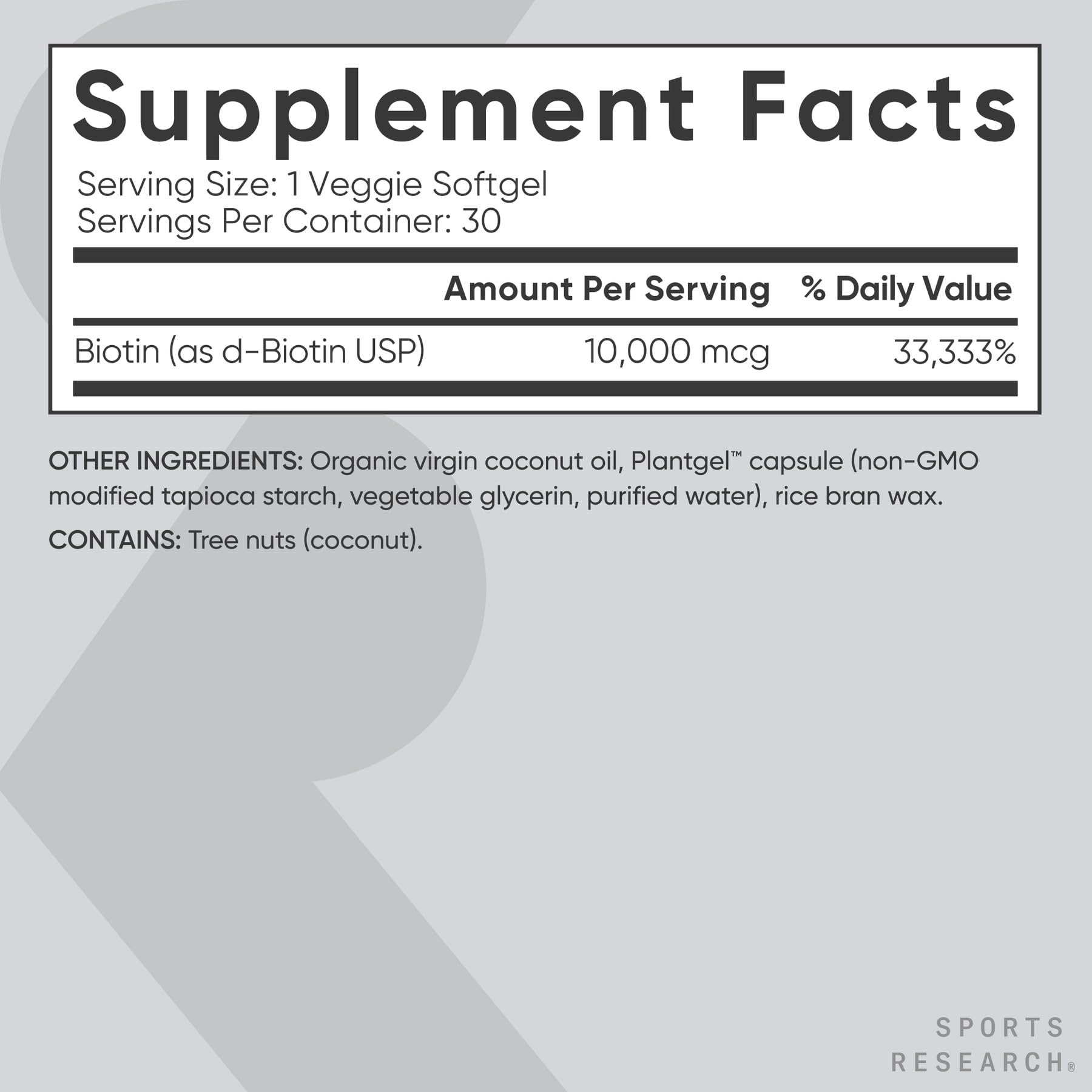 Sports Research® Biotin 10,000mcg with Organic Coconut Oil - Biotin (Vitamin B7) for Healthy Skin and Hair Support* - for Women and Men - Vegan, Non-GMO, Gluten & Soy-Free - 30 Veggie Softgels Sports Research buy supplements Au
