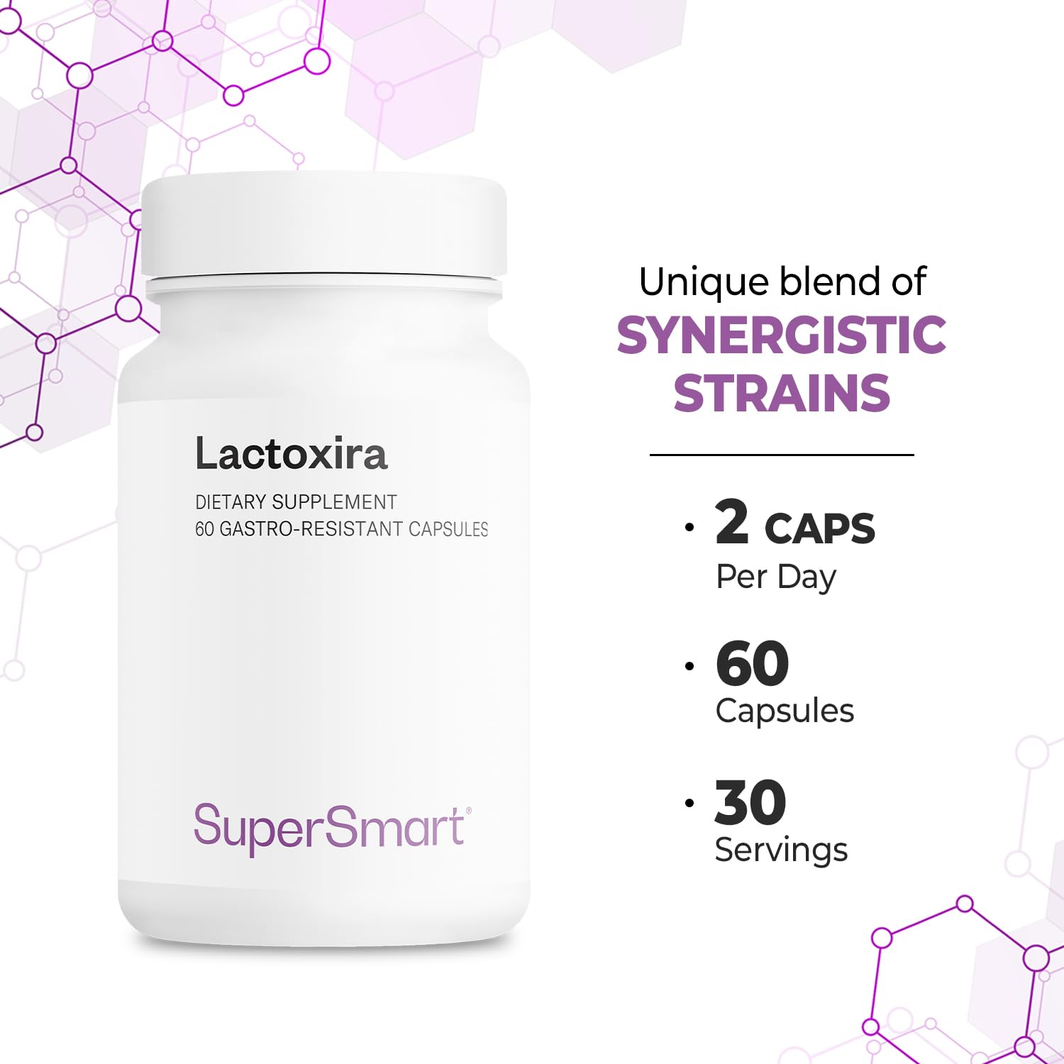 Supersmart - Lactoxira (High Potency) - 8-in-1 Probiotic Complex Supplement - Advanced Formula for Women & Men - with Lactobacillus Casei, Brevis | Non-GMO & Gluten Free - 60 DR Capsules Supersmart buy supplements Au