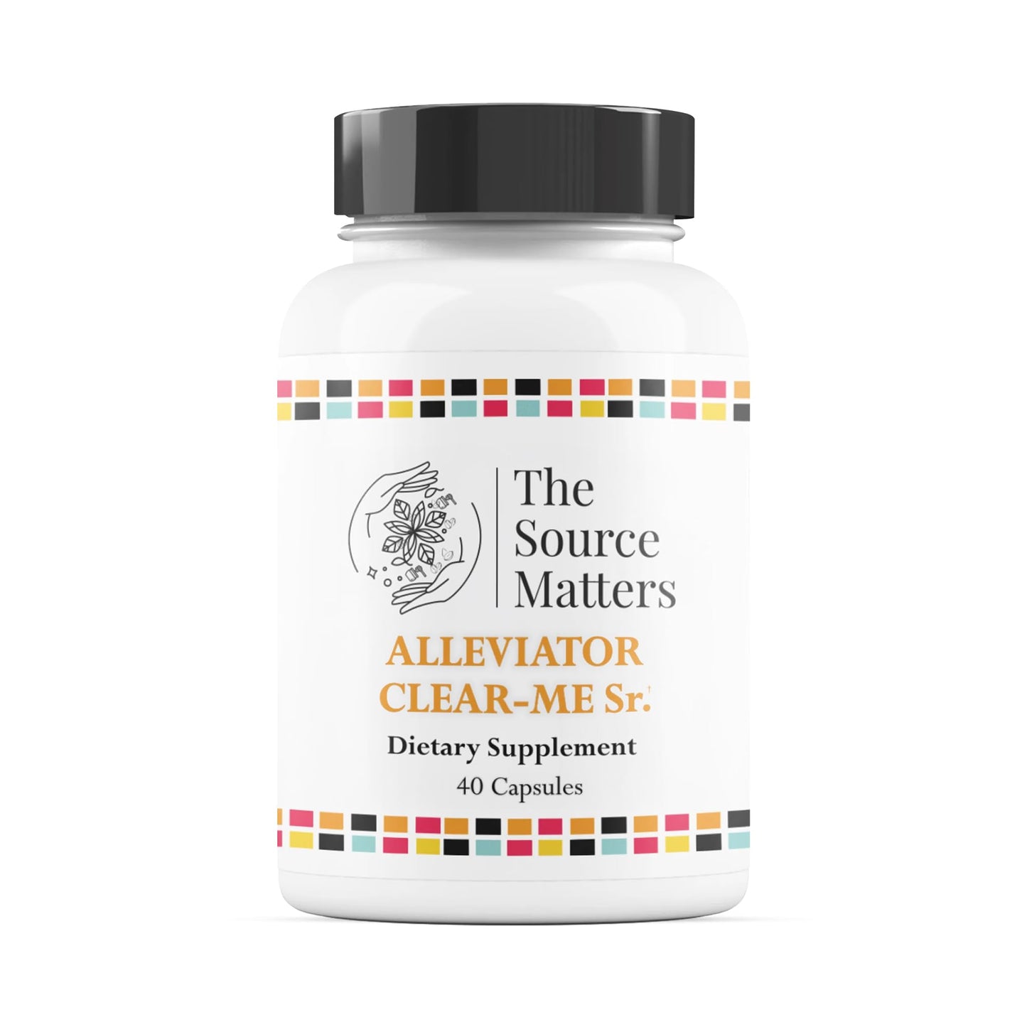 Supplement bottle labeled 'The Source Matters' on a white background