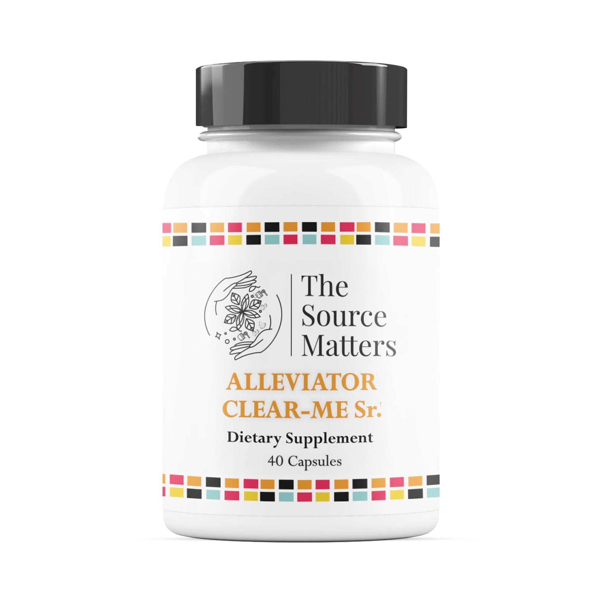 Supplement bottle labeled 'The Source Matters' on a white background