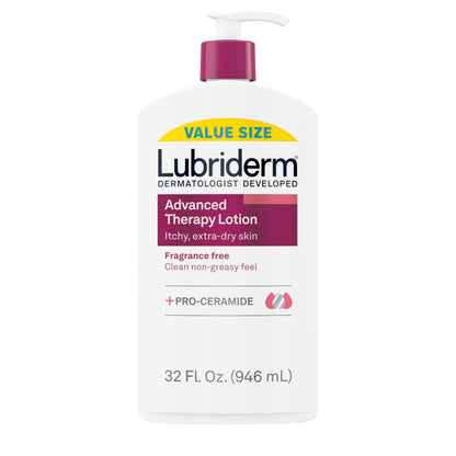 Lubriderm Advanced Therapy Fragrance-Free Moisturizing Hand & Body Lotion + Pro-Ceramide, Intense Hydration for Itchy