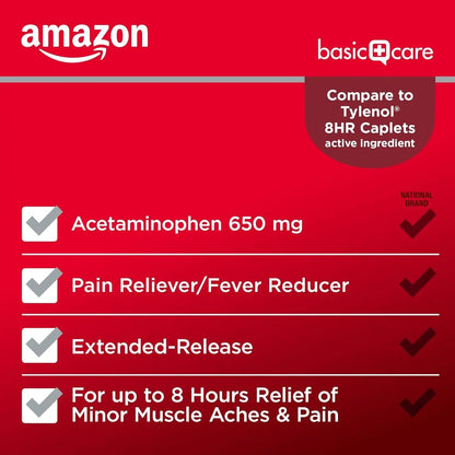 Amazon Basic Care Acetaminophen Extended-Release Tablets, 650 mg, Pain Reliever, Fever Reducer, 8 Hour Relief, 100 Count Amazon Basic CareBuy Supplements Australia