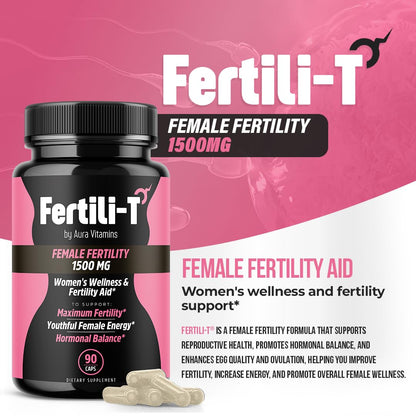Fertili-t Female (90 Caps) Natural Fertility Support, Hormonal Balance & Prenatal Vitamins for Women, Conception Support, Natural Fertility Supplement with Aguaje & Red Maca (30-Day Supply) (1) AURA VITAMINS buy supplements Au