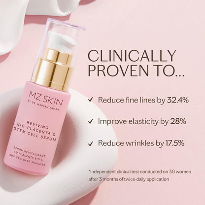 MZ SKIN Reviving Bio-Placenta & Stem Cell Serum, Night Treatment for Powerful Rejuvenation, With Peptides, Squalane & Hyaluronic Acid, Perfect For Anti-Aging, Wrinkles & Fine Lines, 1.01 fl oz