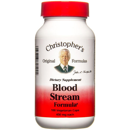 Supplement bottle labeled 'Christopher's Original Formulas Blood Stream Formula' on a white background