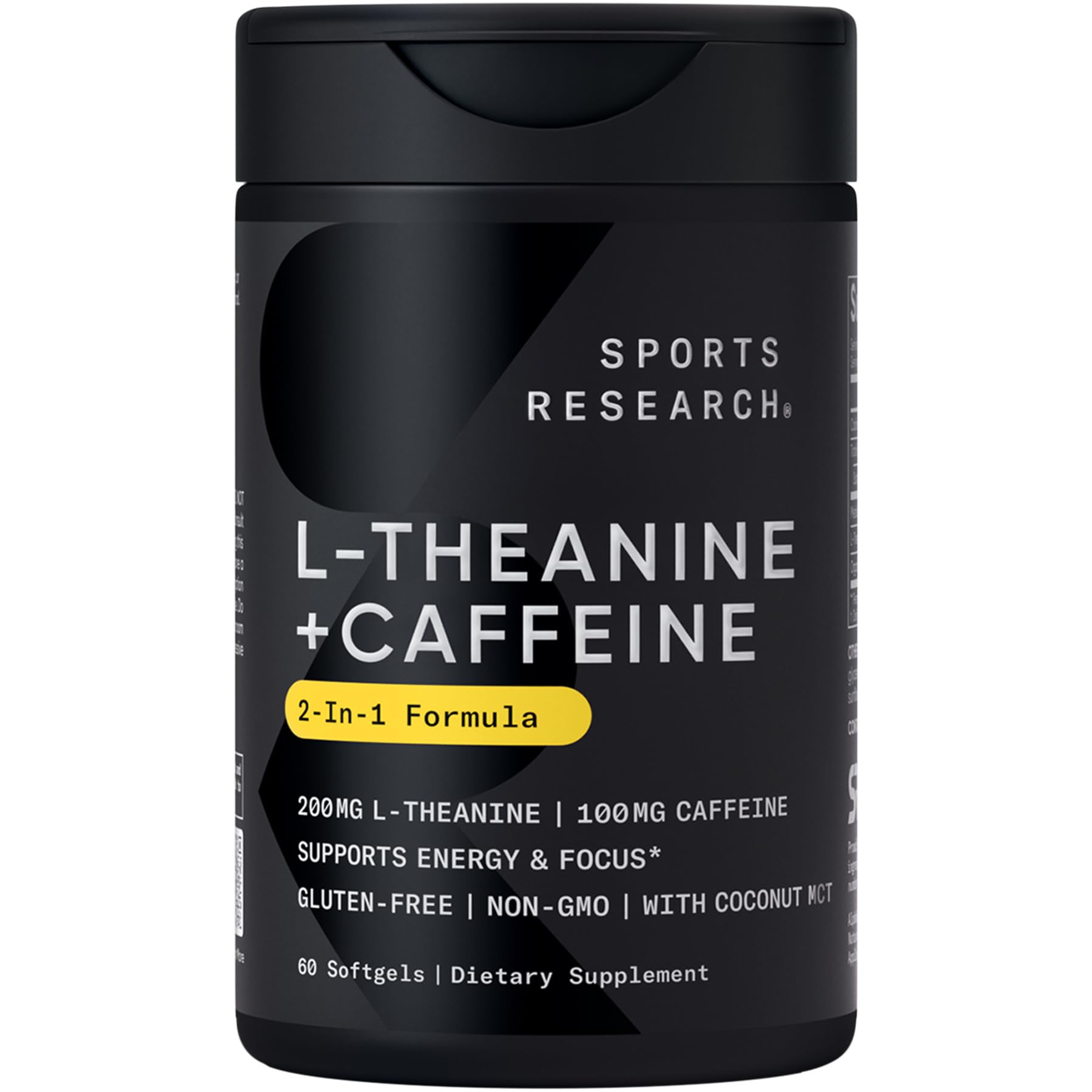 Sports Research L-Theanine Supplement with Caffeine & Coconut MCT Oil - Focused Energy, Alertness & Relaxation Without Drowsiness - 200mg L Theanine, 100mg Organic Caffeine - 60 Liquid Softgels Sports Research buy supplements Au