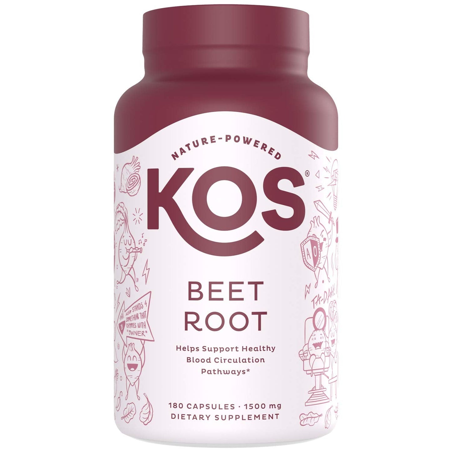 KOS Organic Beetroot Capsules 1500mg - USDA Organic, Antioxidant Power from Organic Beet Root Superfood, Supports Healthy & Active Lifestyle - Non-GMO,