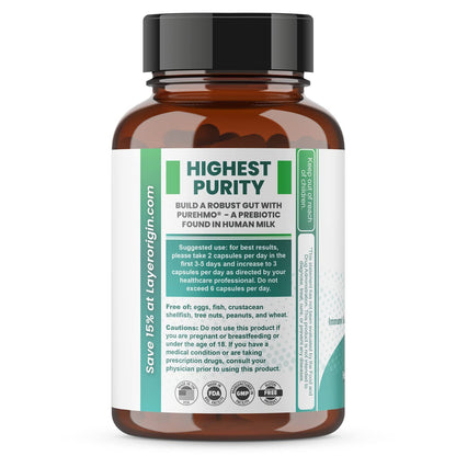 Layer Origin PureHMO Human Milk Oligosaccharide (HMO 2'-FL) Prebiotic Fiber - Feed 180 Billion Probiotics/Serving, 30-Day Supply