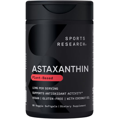 Sports Research Triple Strength Vegan Astaxanthin Supplement from Algae - Plant Based Softgels for Antioxidant Activity, Skin & Eye Health - Non-GMO Verified, Made with Coconut Oil - 12mg, 60 Count Sports Research buy supplements Au