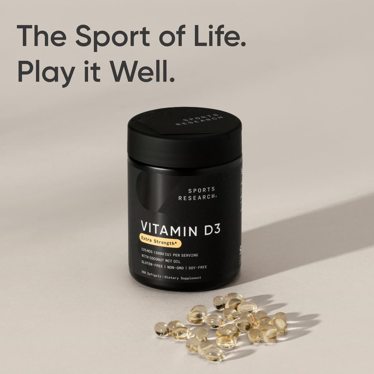 Sports Research Vitamin D3 5000 IU with Coconut MCT Oil - High Potency Vitamin D Supplement for Immune & Bone Support - Non-GMO Verified, Gluten & Soy Free – 125mcg, 360 Liquid Softgels Sports Research buy supplements Au