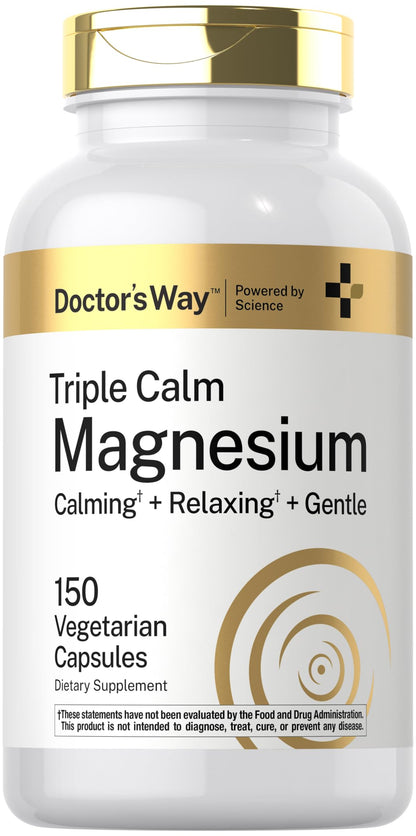 Supplement bottle labeled 'Triple Calm Magnesium' by Doctor's Way on a white background