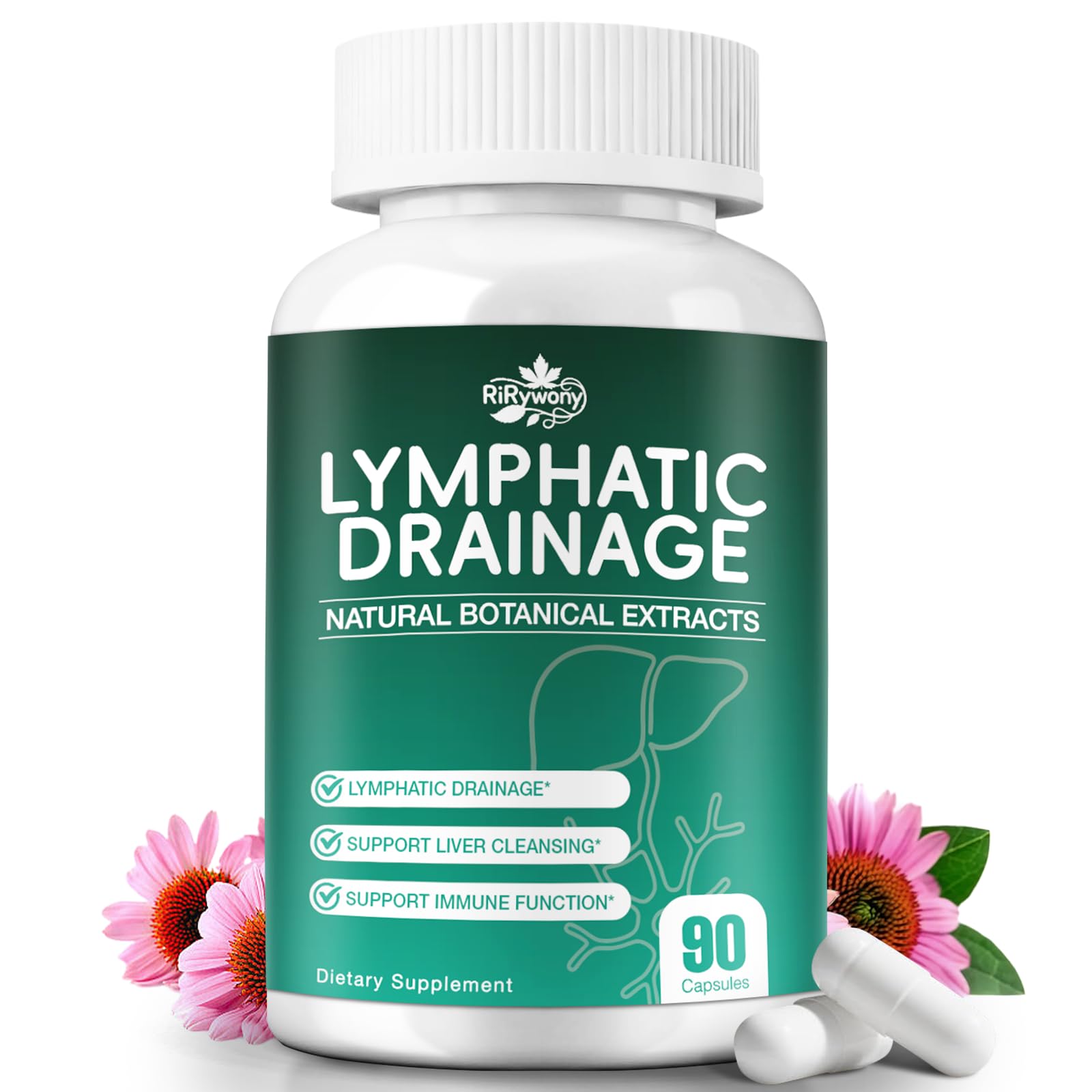 RiRywony Lymphatic Drainage Supplements & Liver Cleanse Detox Repair Capsules – Natural Herbal Supplement with Echinacea, Supports Lymphatic System, Fluid Balance & Immune Health, 90 Capsules RiRywony buy supplements Au