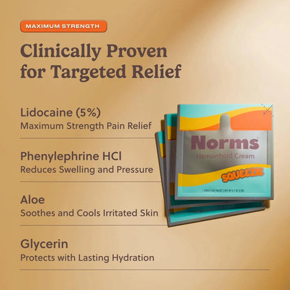 Norms Squeezies Lidocaine Hemorrhoid Cream, Discreet Single Use Travel Packets, 5% Lidocaine, Phenylephrine, Aloe and Glycerin – Numbing, Soothing & Swelling Relief On the Go, 12 Count NormsBuy Supplements Australia