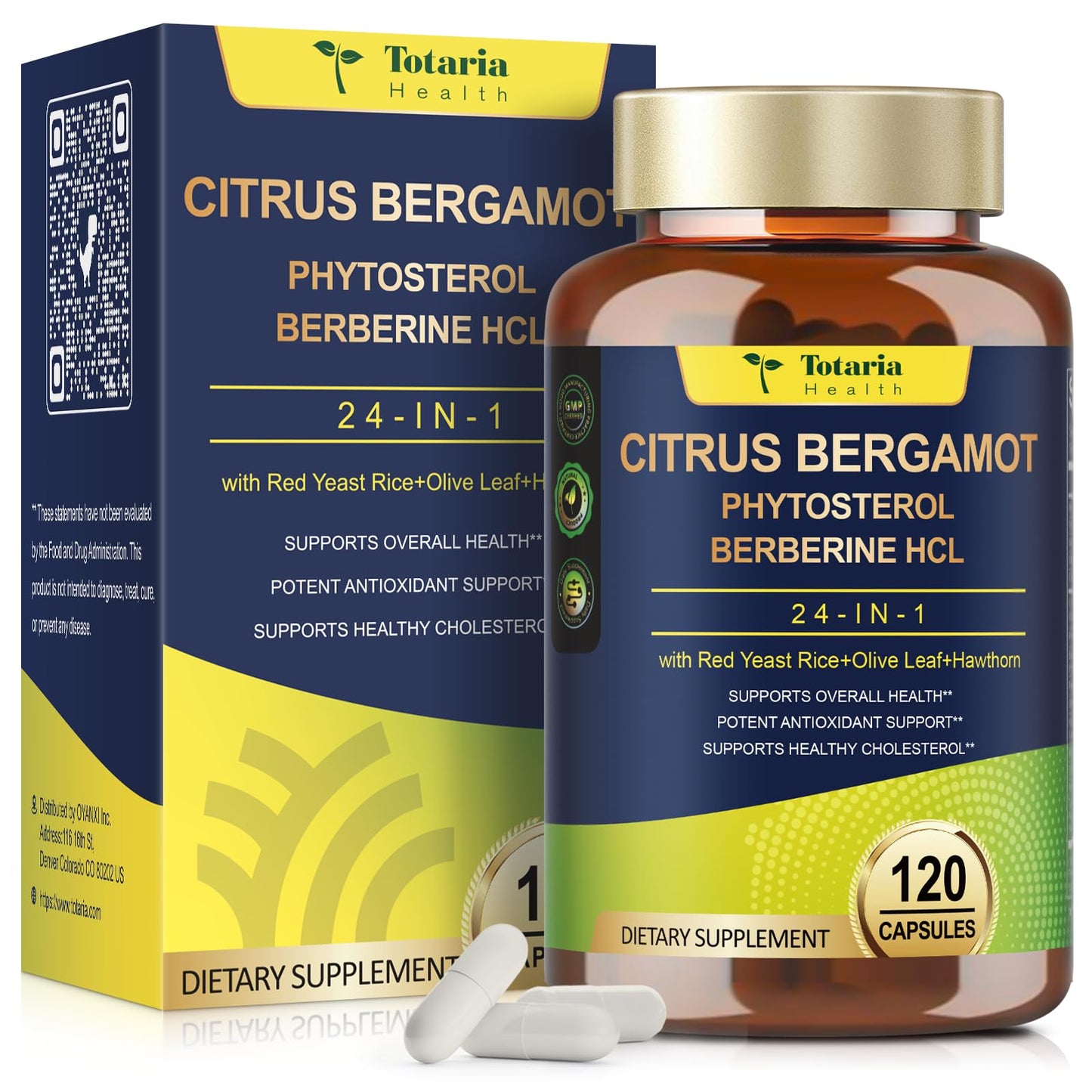 Citrus Bergamot Supplement for High Cholesterol - Italian Citrus Bergamot & Plant Sterols Stanols Natural Way to Balance Cholesterol Level, Cholesterol Lowering Supplements, Vegan, Non-GMO, 120 Counts TotariaBuy Supplements Australia