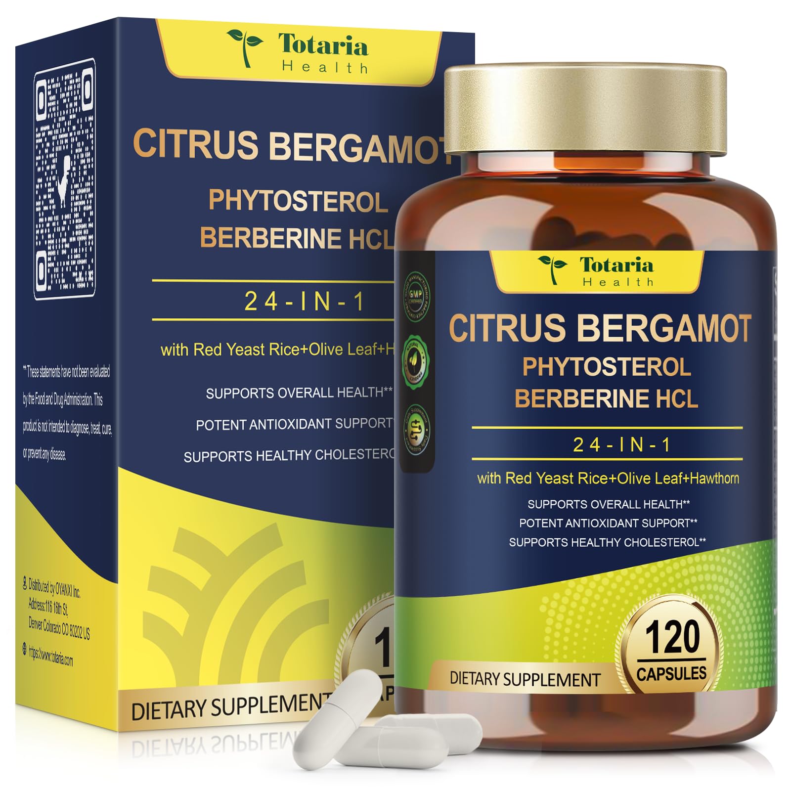 Citrus Bergamot Supplement for High Cholesterol - Italian Citrus Bergamot & Plant Sterols Stanols Natural Way to Balance Cholesterol Level, Cholesterol Lowering Supplements, Vegan, Non-GMO, 120 Counts TotariaBuy Supplements Australia
