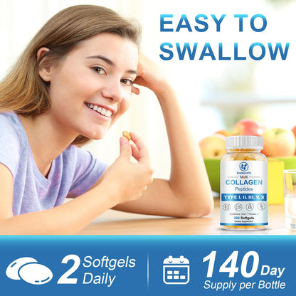 SIGNILIFE Multi Collagen Peptides for Women & Men, Hydrolyzed Collagen Peptides-Type I, II, III, V, X - with Hyaluronic Acid,Vitamin C,Biotin