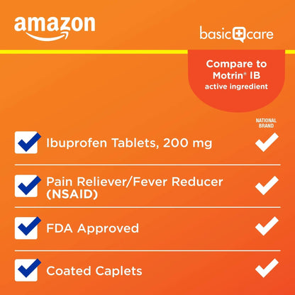 Amazon Basic Care Ibuprofen Tablets, 200 mg, Pain Reliever/Fever Reducer for Headache, Backache, Menstrual Pain and Body Aches, 100 Count Amazon Basic CareBuy Supplements Australia