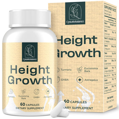 Supplement bottle and packaging labeled 'Height Growth' by OsteoRebalance.