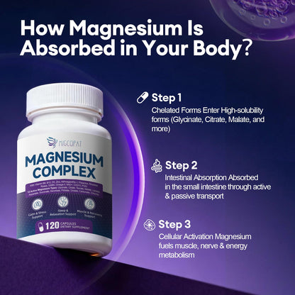 Migcopat Magnesium Complex w/Magnesium Glycinate, Malate, Citrate | 24-in-1 Magnesium Supplement w/Ashwagandha, L-Theanine & NAD+ | Supports Calm, Energy, Muscle & Sleep | Non-GMO, 120 Vegan Caps Migcopat buy supplements Au