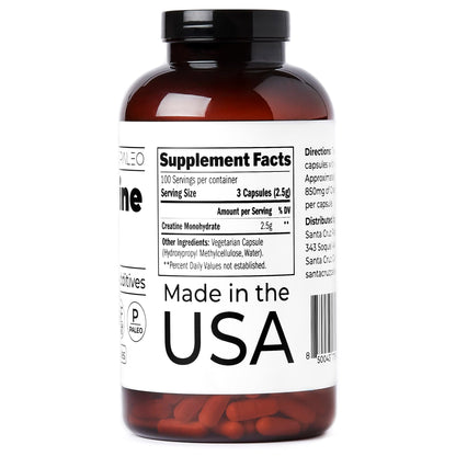 Santa Cruz Paleo Creatine Capsules, Supports Muscle Growth & Energy, Gluten Free, Keto, Sugar Free, Paleo, No Fillers or Additives, Creatine Monohydrate Pills,