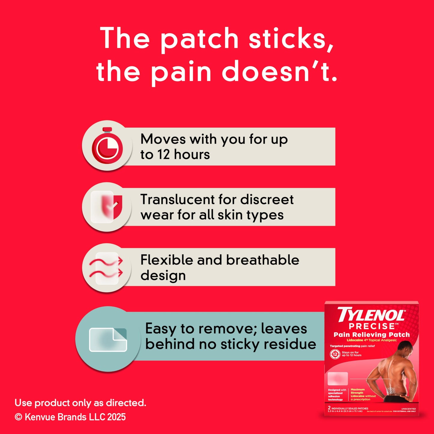 Tylenol Precise Pain Relieving Patches, Large Topical Analgesic Patches + Maximum OTC Strength Lidocaine Penetrates, Targeted Relief Ideal for Shoulder, Back & Knee Pain, Unscented, 4 ct TylenolBuy Supplements Australia