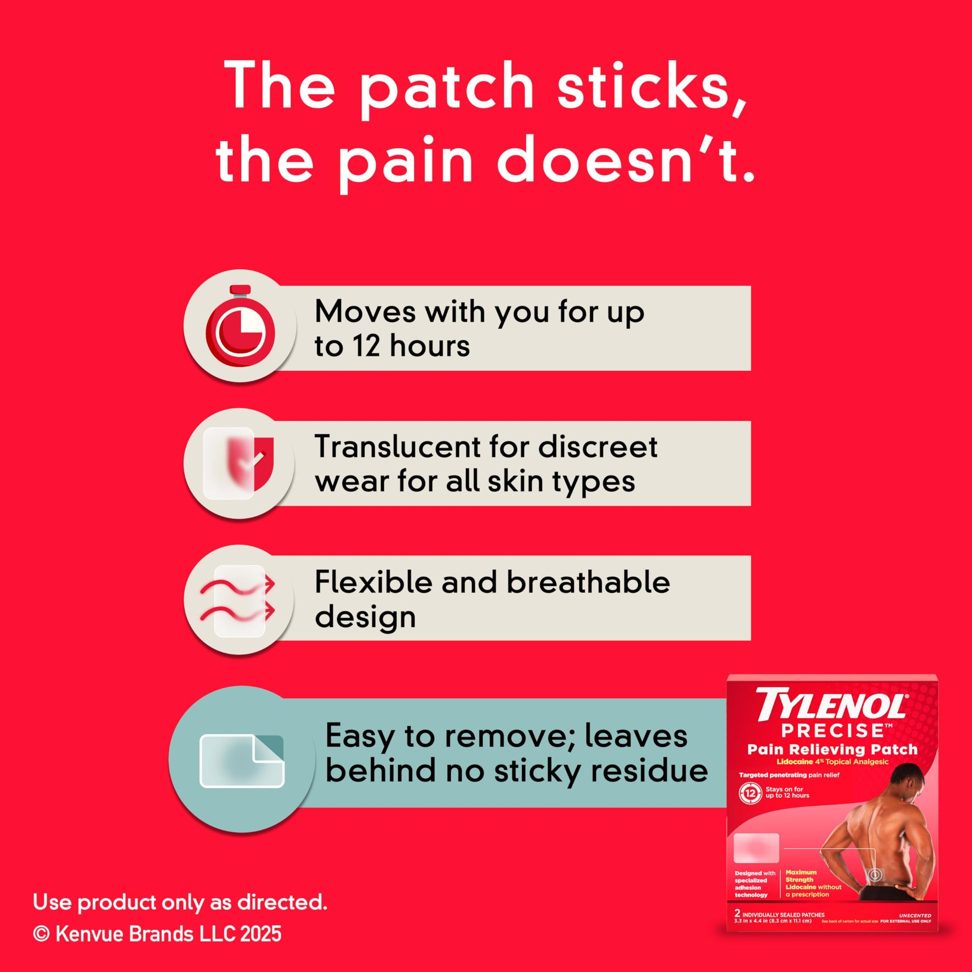 Tylenol Precise Pain Relieving Patches, Large Topical Analgesic Patches + Maximum OTC Strength Lidocaine Penetrates, Targeted Relief Ideal for Shoulder, Back & Knee Pain, Unscented, 4 ct TylenolBuy Supplements Australia