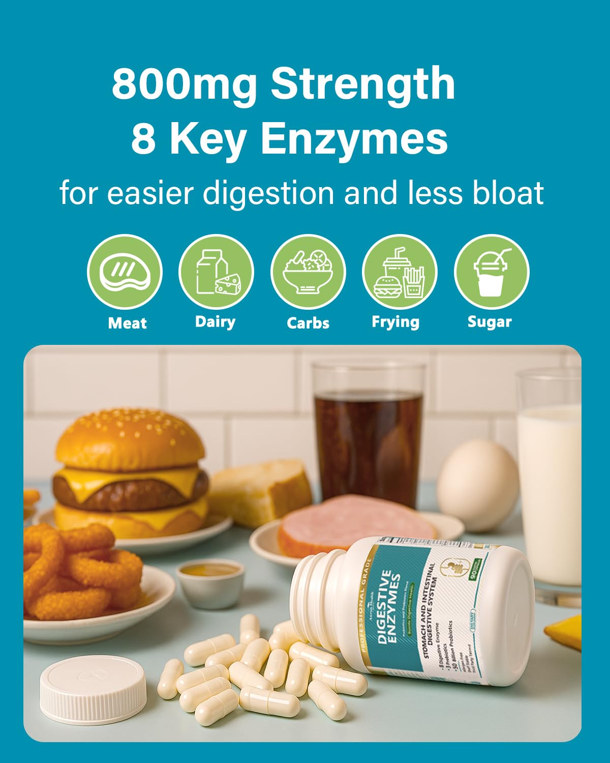 Anven Health 800mg Digestive Enzymes for Men and Women with Probiotics & Prebiotics, 8 Key Enzymes, Protease, Amylase & Lipase | 270 Capsules - A 90-Day Supply