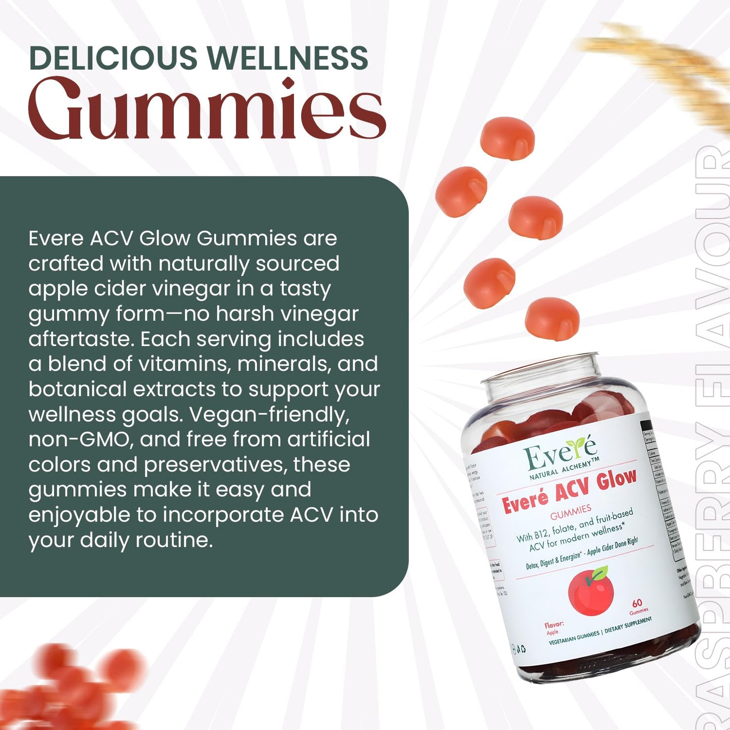 Everé ACV Glow Gummies – Apple Cider Vinegar with B12, B6, Iodine, Folate, Beetroot & Pomegranate – Daily Wellness Support for Energy & Balance The EverÉ Natural Alchemy buy supplements Au
