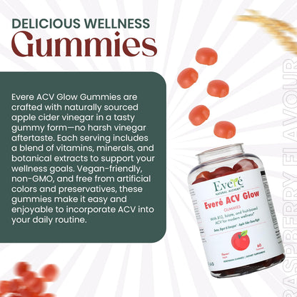 Everé ACV Glow Gummies – Apple Cider Vinegar with B12, B6, Iodine, Folate, Beetroot & Pomegranate – Daily Wellness Support for Energy & Balance The EverÉ Natural Alchemy buy supplements Au