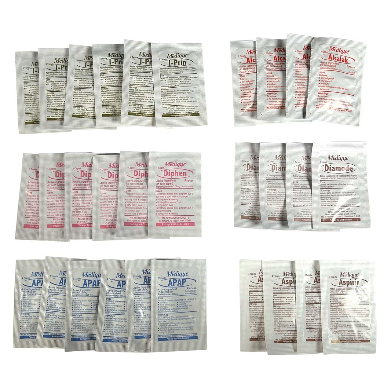 Rescue Essentials Medications Dose Pack–First Aid Refill Kit with Ibuprofen, Acetaminophen, Aspirin, Antihistamine, Anti-Diarrheal & Antacid– Compact Emergency Travel & IFAK Supply-1 Module (30 Doses) Rescue Essentials buy supplements Au