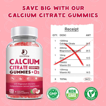 (2 Pack) Calcium Citrate 1200mg with Vitamin D3 Supplements Gummies for Women & Men, Calcium Gummies with Vitamin D3 K2, High Absorption