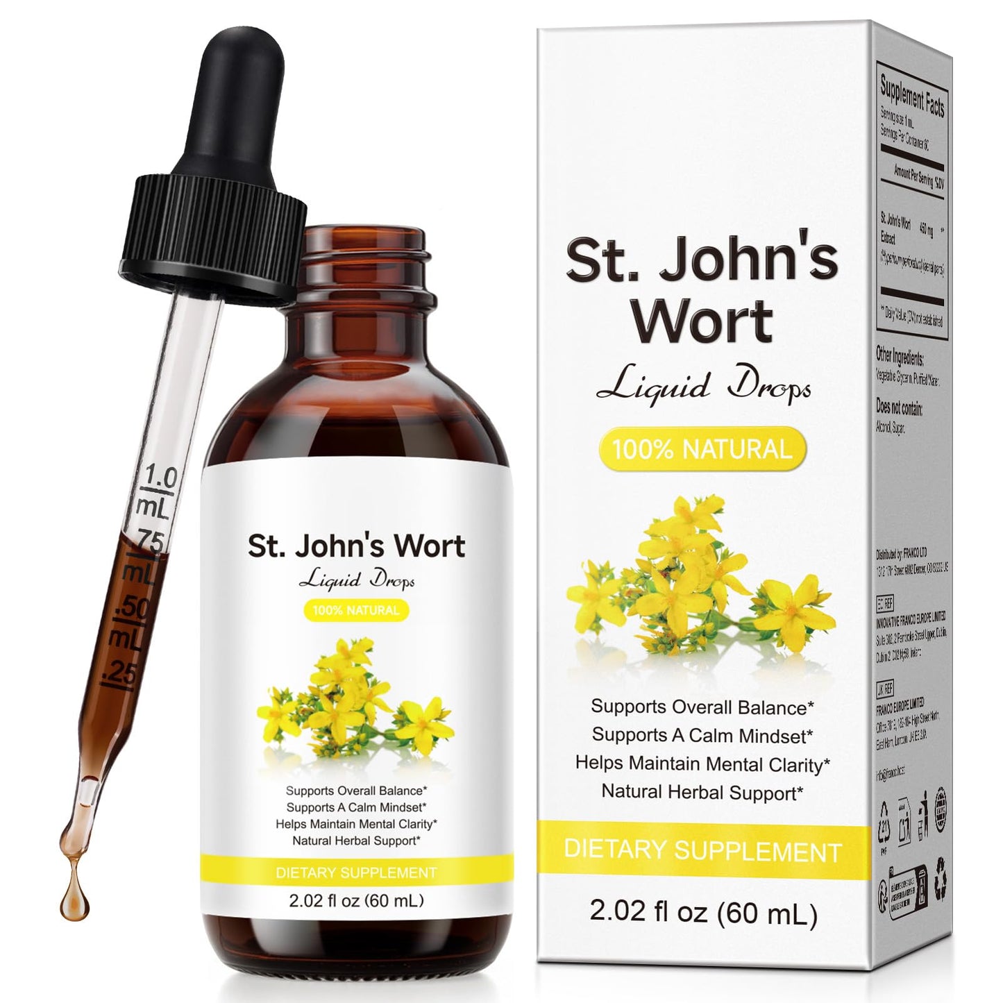 YEMFGQOE St Johns Wort Tincture | Mood Support | Alcohol Free Liquid Extract Drops | Hypericum Perforatum | Vegan, Non-GMO, Gluten Free | 2 fl oz
