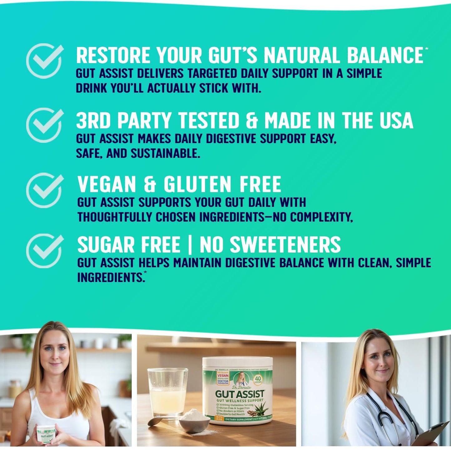 Leaky Gut Support Powder | L-Glutamine Gut Lining Digestive Drink Mix | Gluten-Free Doctor Crafted Botanical Formula | Gut Assist by Dr. Danielle