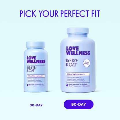 Love Wellness Bye Bye Bloat | Digestive Enzymes for Fast Acting Bloating Relief for Women | Helps Reduce Water Retention & Gas Relief | Supports Digestive Health