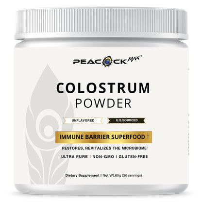 Peacock Max Colostrum Powder – 60g (30 Servings), Unflavored Bovine Colostrum Supplement, Superfood for Hair, Skin & Gut Health, Gluten-Free, Non-GMO Peacock MaxBuy Supplements Australia