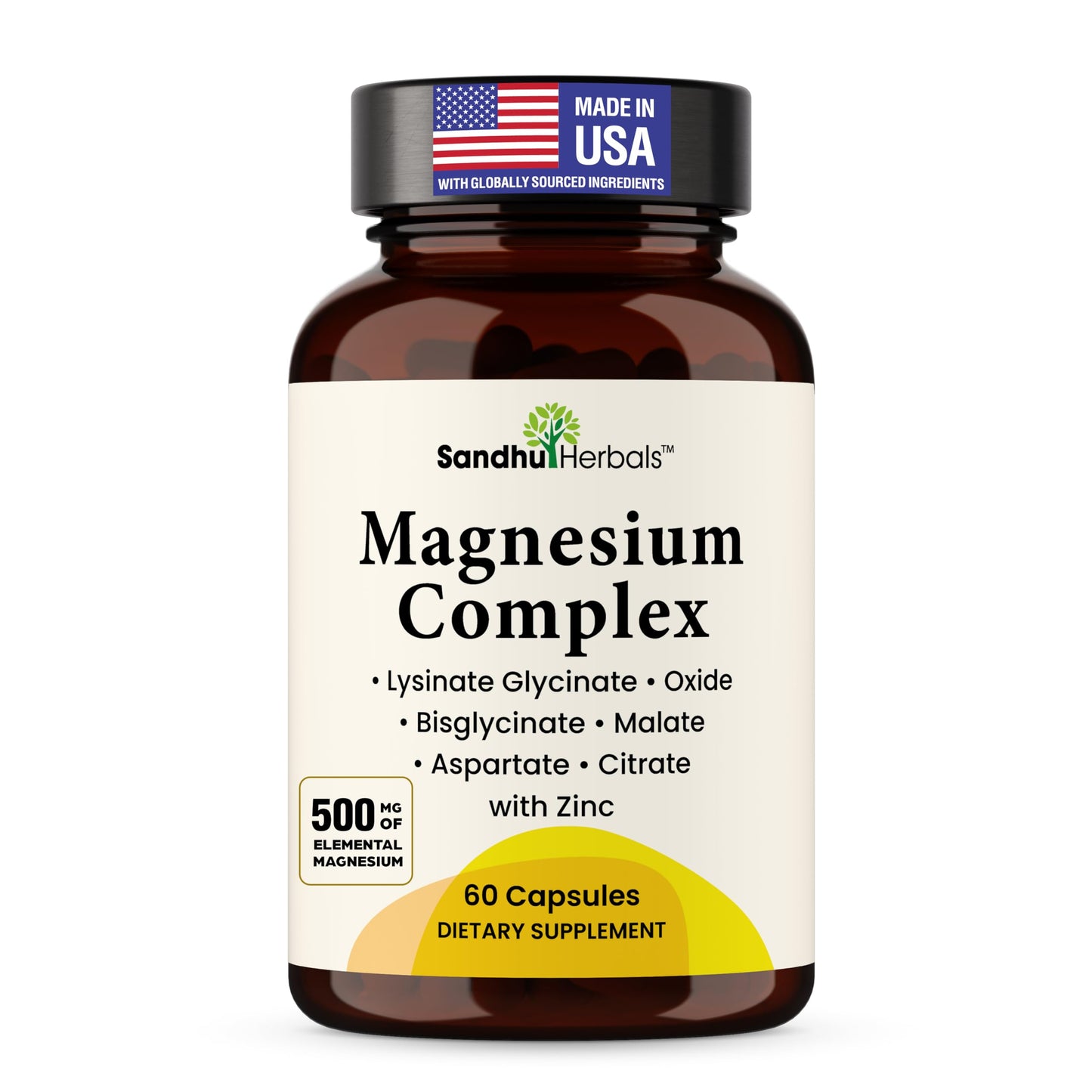 Complete Magnesium Complex 500mg for Women & Men | 60 Capsules | 6 in 1 Mag Supplement with Zinc | Quality Sleep & Muscle Health | Glycinate, Citrate